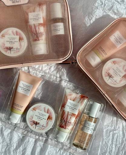 Set de 4 produits Coconut Milk & Rose avec trousse de Victoria's Secret🎁