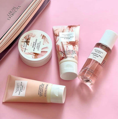 Set de 4 produits Coconut Milk & Rose avec trousse de Victoria's Secret🎁