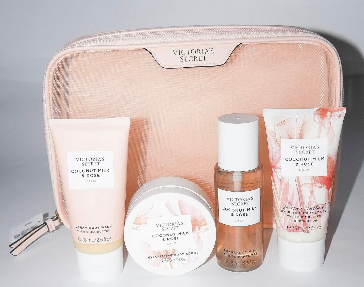 Set de 4 produits Coconut Milk & Rose avec trousse de Victoria's Secret🎁