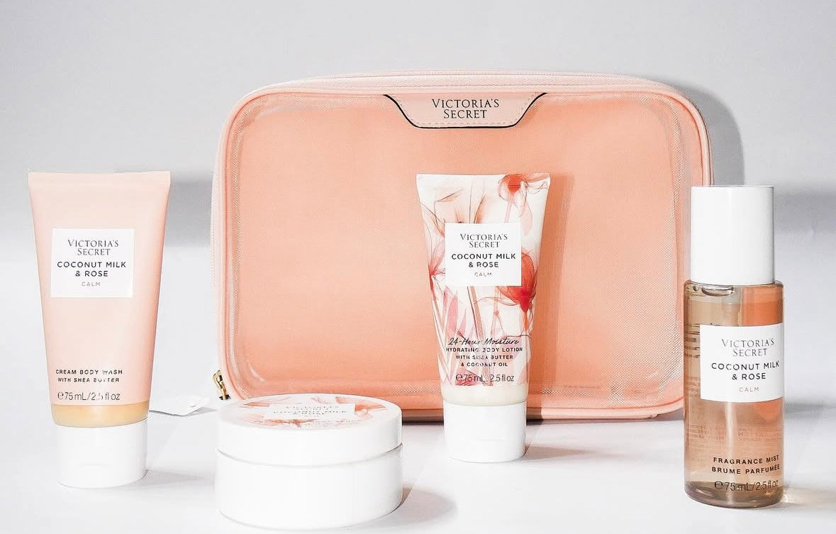 Set de 4 produits Coconut Milk & Rose avec trousse de Victoria's Secret🎁